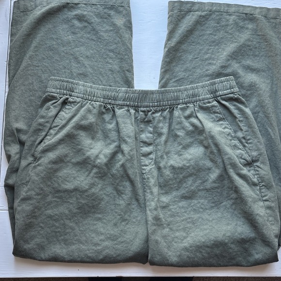 Old Navy Linen Blend Wide Leg Pants Olive Green Elastic Drawstring Waist Size L - Picture 10 of 11